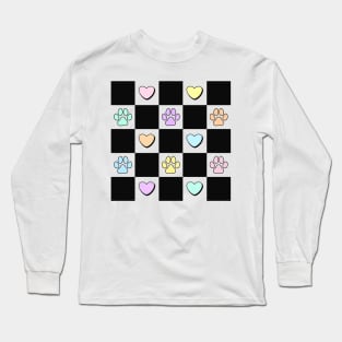 Paws Dog Convo Hearts Checkerboard Long Sleeve T-Shirt